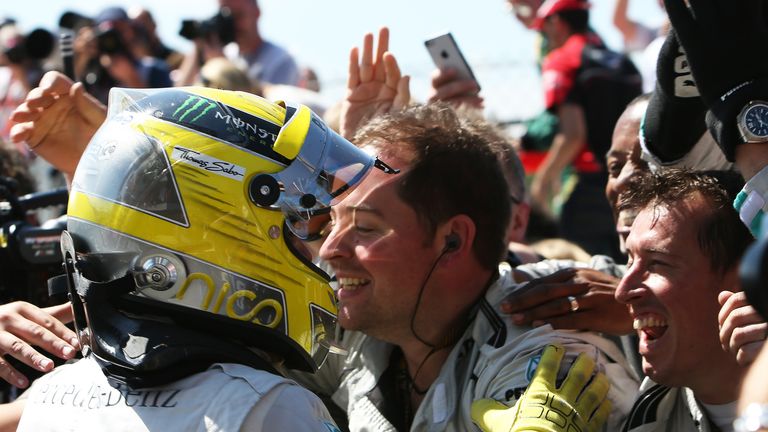 Nico Rosberg celebrates with the team