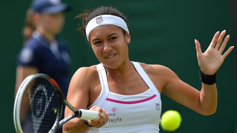 Britain's Heather Watson returns against US player Madison Keys during their women's first round match on day two of the 2013 Wimbledon Championships tennis tournament at the All England Club in Wimbledon, southwest London, on June 25, 2013