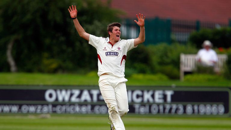 Jamie Overton of Somerset appeals for a wicket during day one of the LV County Championship Division One match between Derbyshire and Somerset at the County Ground on June 21, 2013 in Derby, England