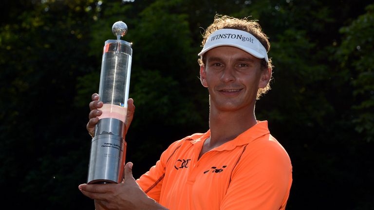 Joost Luiten poses with the trophy at the Lyoness Open 