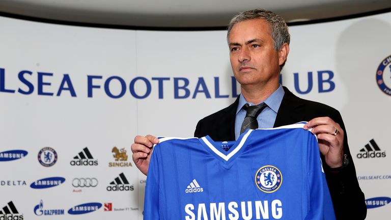 Chelsea's new manager Jose Mourinho during a press conference at Stamford Bridge.