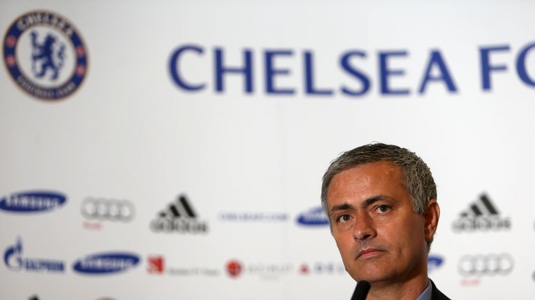 Chelsea's new manager Jose Mourinho during a press conference at Stamford Bridge.