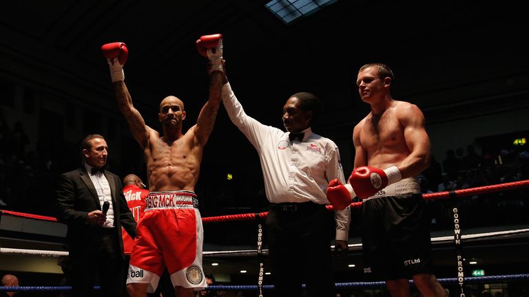 Leon McKenzie celebrates victory in his super-middleweight fight with John Mason