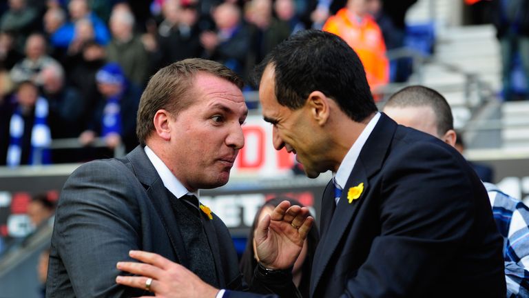 Brendan Rodgers (L) greets Roberto Martinez 2012