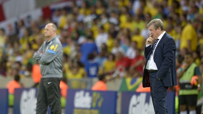 England manager Roy Hodgson and Brazil manager Luiz Felipe Scolari on the touchline