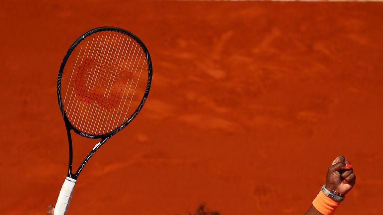 Serena Williams celebrates beating Svetlana Kuznetsova in the French Open quarter-final