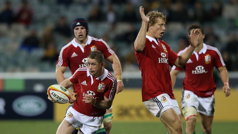 Shane Williams of the Lions breaks with the ball during the International tour match against the Brumbies