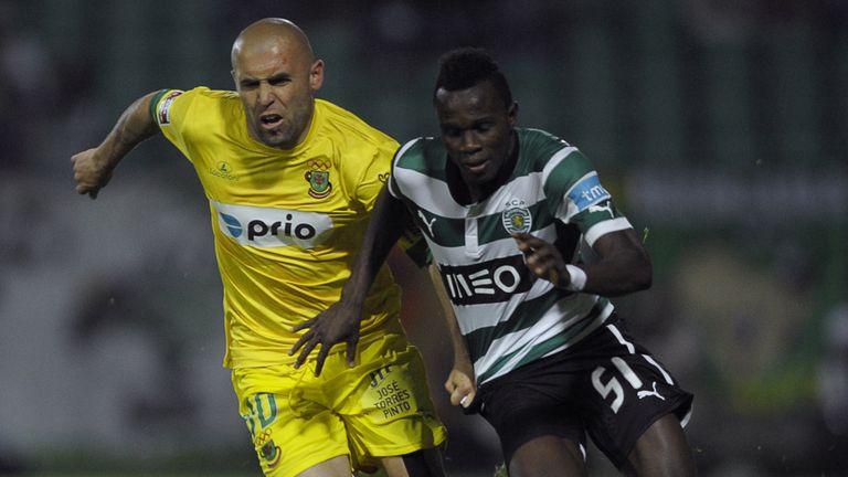 Sporting CP's forward Bruma vies with Pacos Ferreira's defender Anthony da Silva