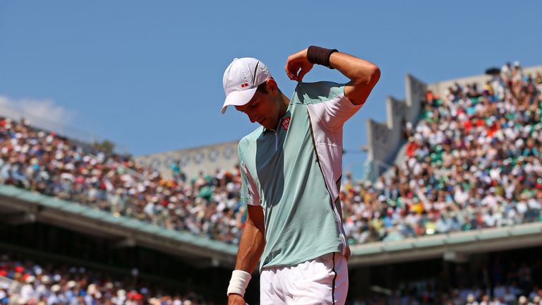 Novak Djokovic: Serb in action against Rafael Nadal in the semi-final of the French Open