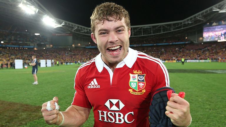 Ecstatic: Leigh Halfpenny celebrates after the 41-16 win over Australia