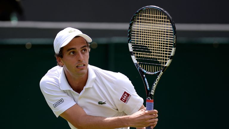 Albert Ramos of Spain pictured in action in his first round match against Juan Martin Del Potro of Argentina at Wimbledon