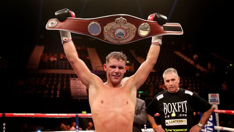 Billy Joe Saunders celebrates his victory over Gary O'Sullivan during their WBO International Middleweight Championship bout at Wembley Arena on July 20, 2013 in London, England