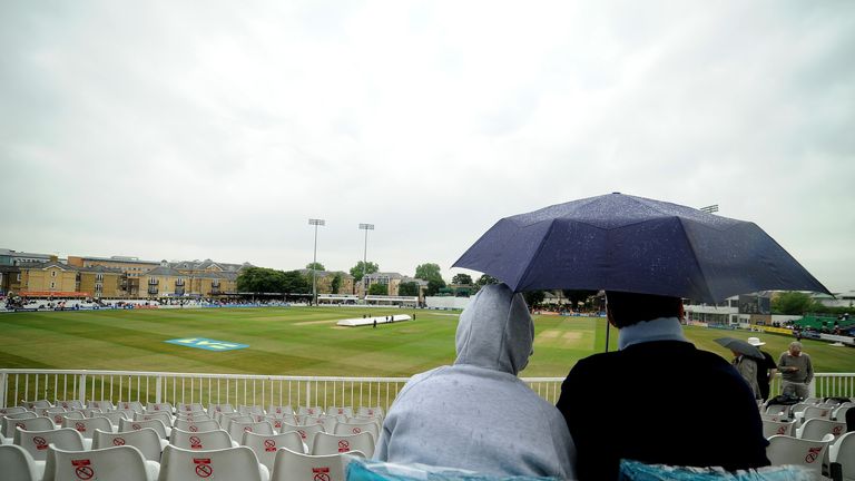 Rain disrupts play during the LV=Challenge Day 3 match between Essex and England at Ford County Ground on July 02, 2013 in Chelmsford, England
