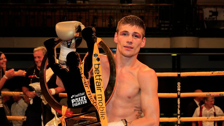 Chris Jenkins poses with the the trophy after winning Prizefighter - light-welterweights III at York Hall in Bethnal Green (photo courtesy of Lawrence Lustig)