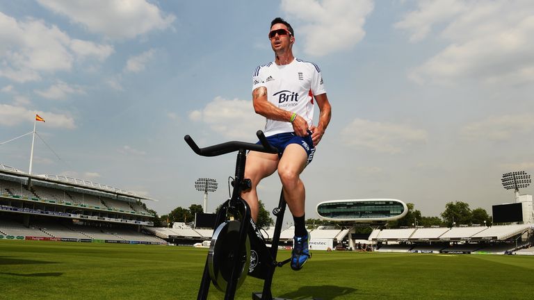 Kevin Pietersen of England works out during an England Nets Session at Lord's Cricket Ground on July 16, 2013 in London, England