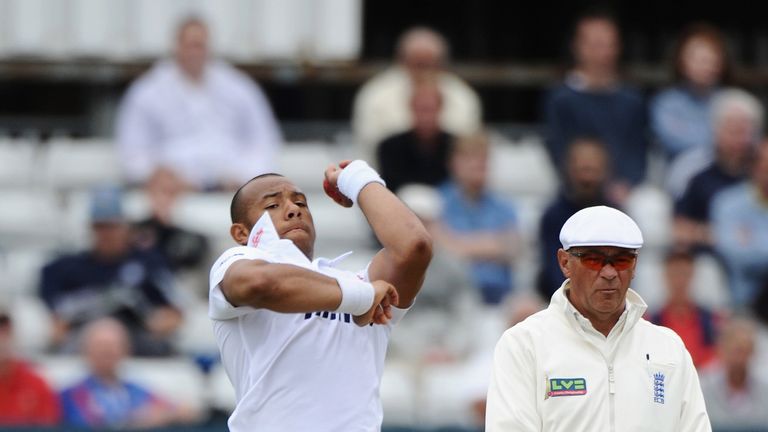Tymal Mills of Essex bowls during the LV= Challenge match between Essex and England at The Ford County Ground on July 2, 2013 in Chelmsford, England
