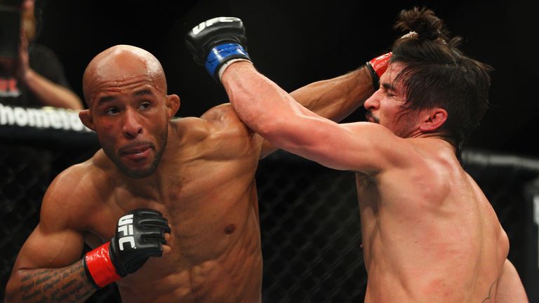 Demetrious Johnson and Ian McCall fight during a UFC On FX flyweight bout