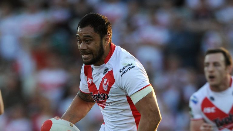 Tony Puletua of St Helens in action during the Stobart Super League match between St Helens and Leeds Rhinos at Langtree Stadium