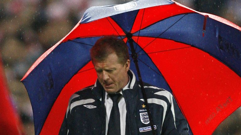 England football manager Steve McClaren watches his team lose 3-2 to Croatia in a Group E Euro 2008 Qualifying game at Wembley, in north London, 21 November 2007. AFP PHOTO/ADRIAN DENNIS (Photo credit should read ADRIAN DENNIS/AFP/Getty Images)