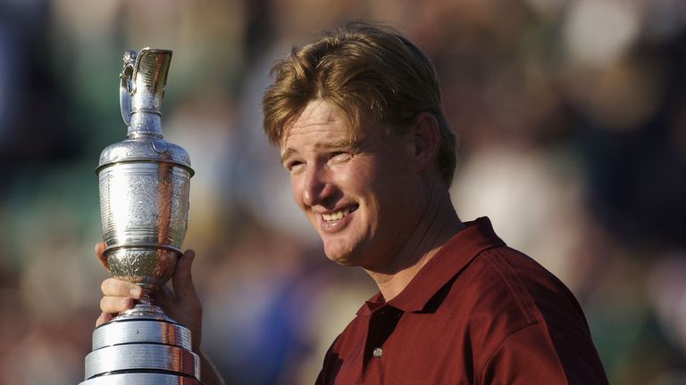 Ernie Els celebrates victory in the 2002 Open at Muirfield