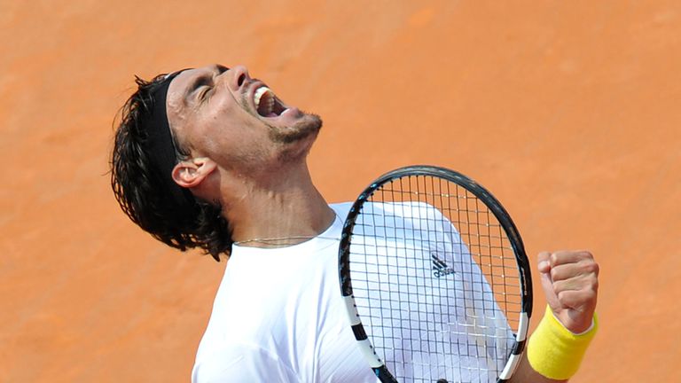 Italy's Fabio Fognini celebrates after defeating Spain's Roberto Bautista Agut in the semi-final of the Mercedes Cup ATP tennis tournament in Stuttgart.