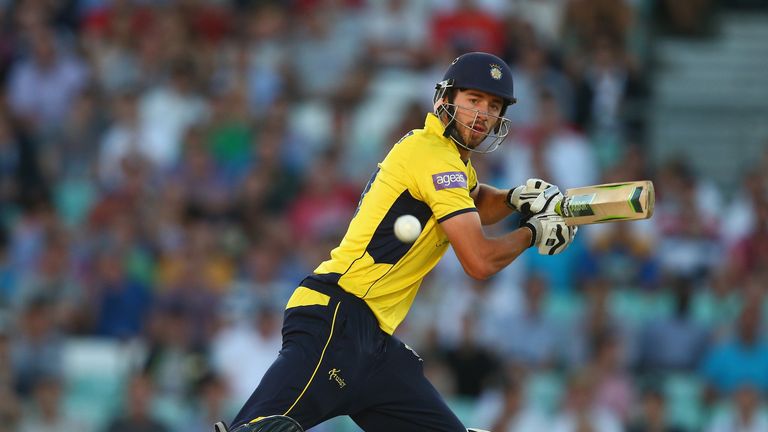James Vince in action batting during the Friends Life T20 match between Surrey Lions and Hampshire Royals at The Kia Oval