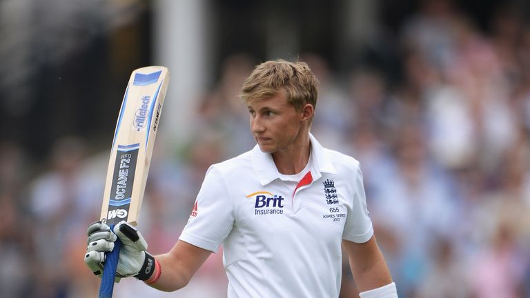 Joe Root of England acknowledges the crowd after his innings of 180 runs during day four second Ashes Test