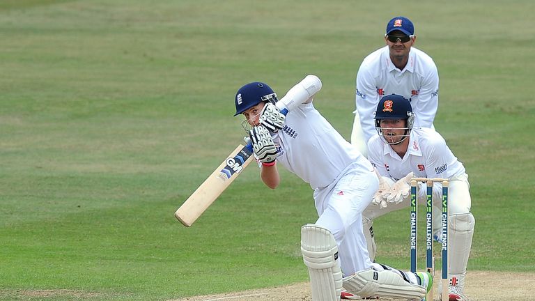 Joe Root of England hits a cover drive during the LV=Challenge Day 3 match between Essex and England at Ford County Ground on July 02, 2013 in Chelmsford, England