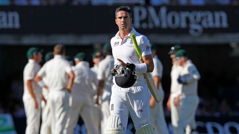 England's Kevin Pietersen walks back to the pavilion during day two of the second Ashes Test against Australia