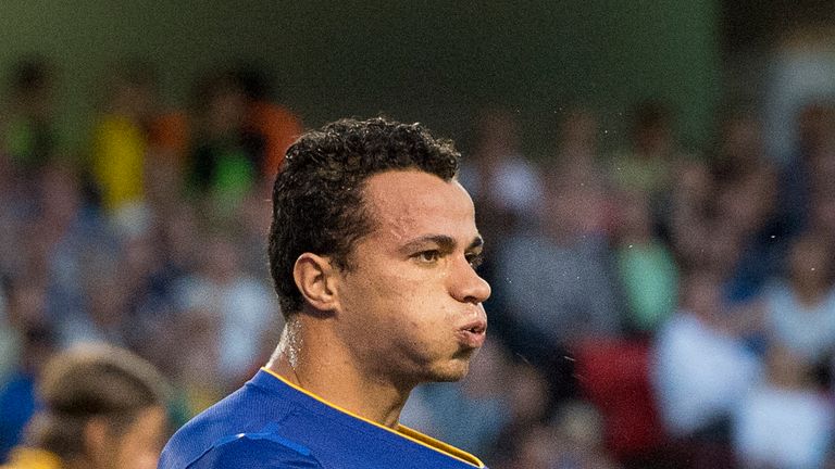 Leandro Damiao scores for Brazil against Sweden on August 15, 2012. Brazil won 3-0.