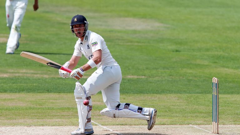 Warwickshire's Laurie Evans batting during the LV= County Championship Division One clash against Nottinghamshire at Edgbaston