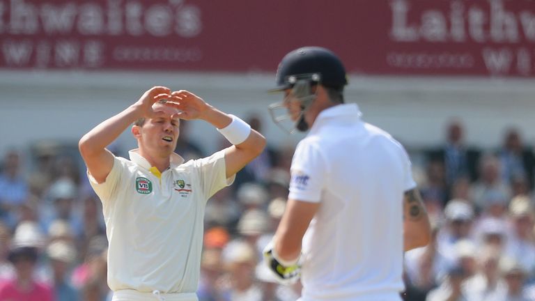 Peter Siddle of Australia is frustrated after seeing a shot from Kevin Pietersen of England run to the boundary during day three of the 1st Investec Ashes Test match between England and Australia at Trent Bridge Cricket Ground on July 12, 2013 in Nottingham, England