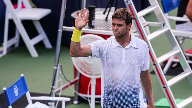 Ryan Harrison waves to the crowd after defeating Marinko Matosevic of Australia at the BB&T Atlanta Open in Atlantic Station on July 22, 2013 in Atlanta, Georgia