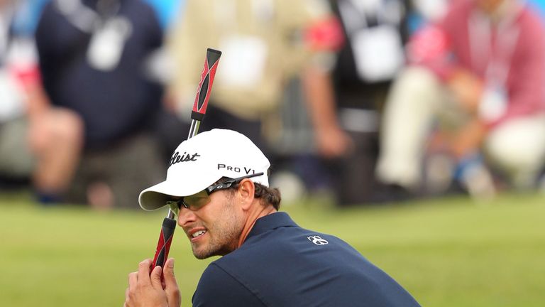 Adam Scott reacts to his missed putt on the final hole at Royal Lytham