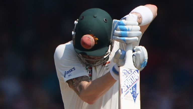 Hit by Stuart Broad, second Ashes Test