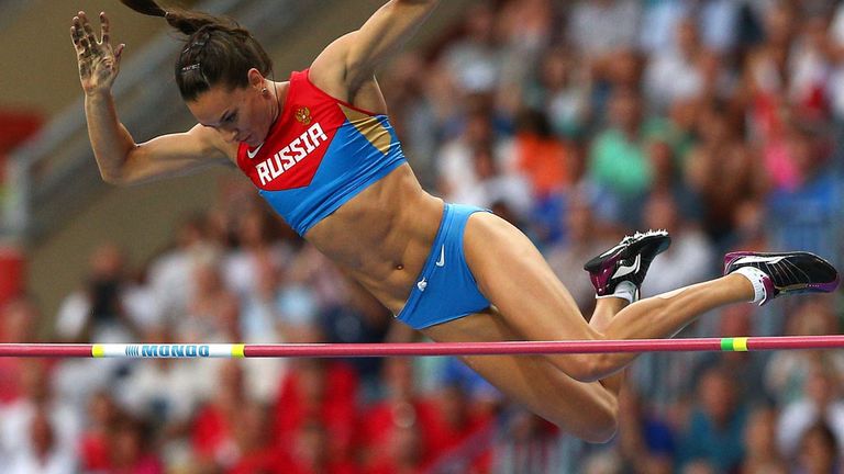 Yelena Isinbayeva en route to victory at the Moscow World Championships earlier this week