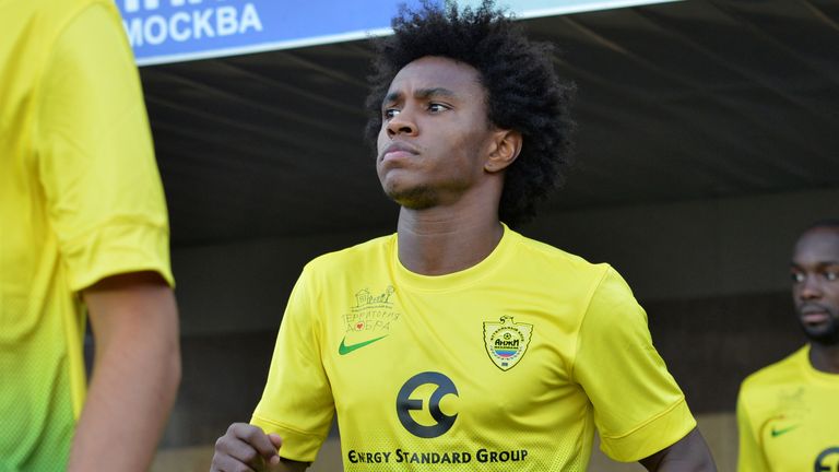 KHIMKI, RUSSIA - JULY 19: Willian of FC Anzhi Makhachkala walks onto the field during the Russian Premier League match between FC Dinamo Moscow and FC Anzhi Makhachkala at the Arena Khimki Stadium on July 19, 2013 in Khimki, Russia.  (Photo by Epsilon/Getty Images)