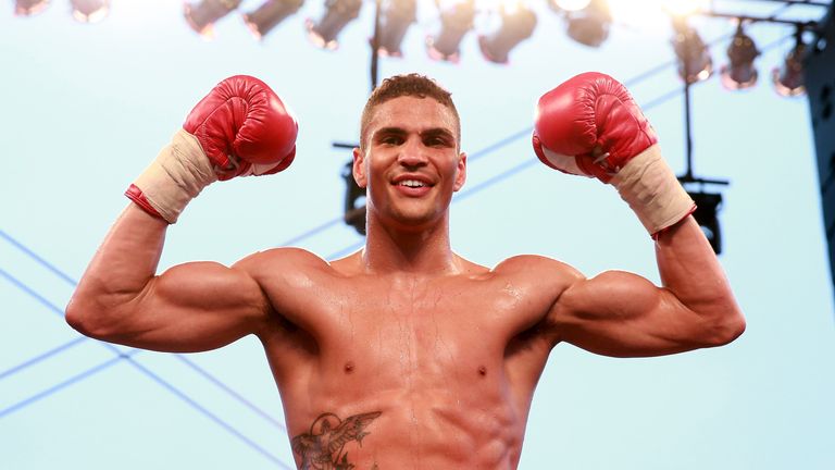 Anthony Ogogo celebrates his victory over Gary Boulden during their Middleweight bout at Craven Park Stadium