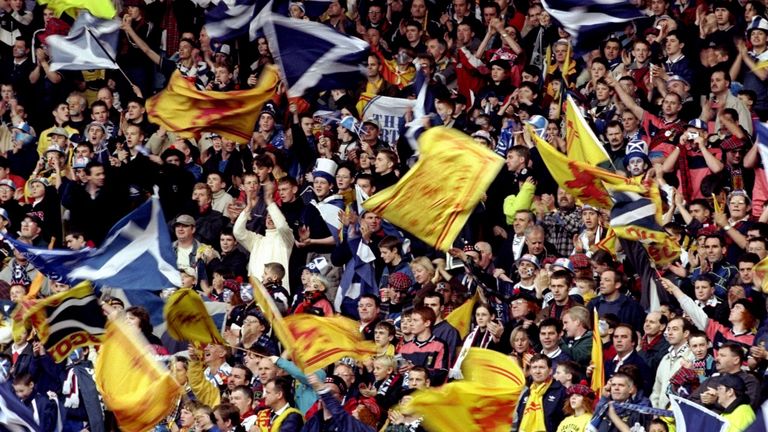 Scotland fans during the Euro 2000 play-off first leg match against England at Hampden Park in Glasgow, Scotland.