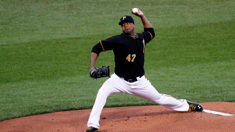 Francisco Liriano of the Pittsburgh Pirates pitches in the first inning against the St. Louis Cardinals during the game on August 30, 2013 at PNC Park in Pittsburgh
