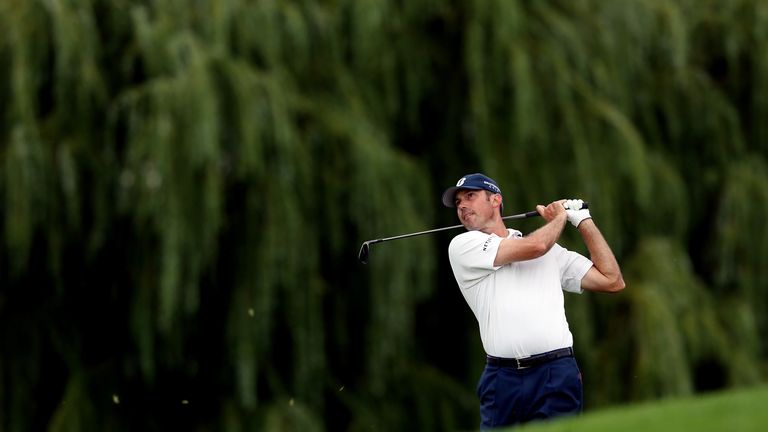 Matt Kuchar plays a shot during the second round of The Barclays at Liberty National Golf Club
