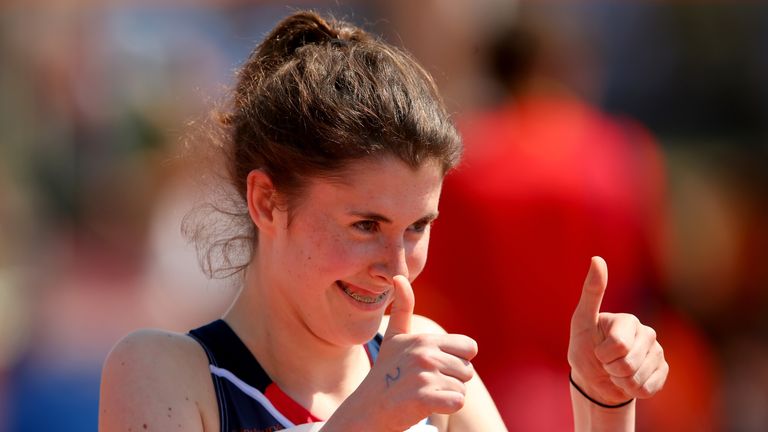 A thumbs up from Olivia Breen of Great Britain after her qualification in the Women's 100m T38 semi final during day four of the IPC Athletics World Championships on July 23, 2013 in Lyon, France.