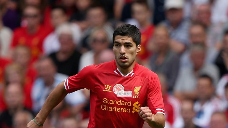 Luis Suarez of Liverpool in action during the Steven Gerrard Testimonial Match.