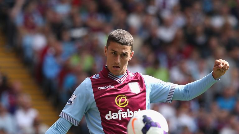 Matthew Lowton of Aston Villa passes the ball during a Pre Season Friendly between Aston Villa and Malaga at Villa Park