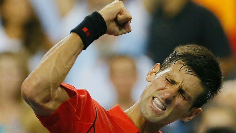 Novak Djokovic celebrates his win over Ricardas Berankis