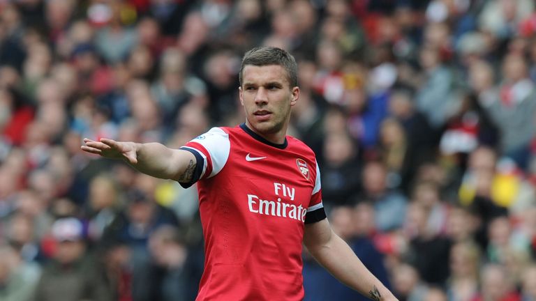 Lukas Podolski of Arsenal during the Barclays Premier League match between Arsenal and Manchester United at Emirates Stadium