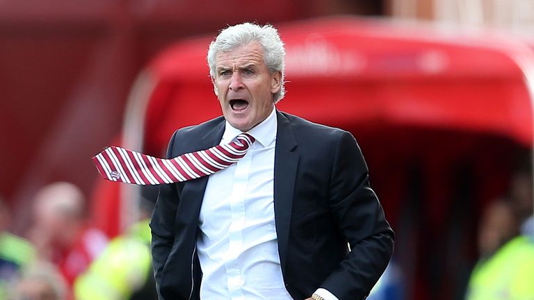 Stoke manager Mark Hughes during the Barclays Premier League match between Stoke City and Crystal Palace at Britannia Stadium on August 24, 2013 in Stoke on Trent, England.