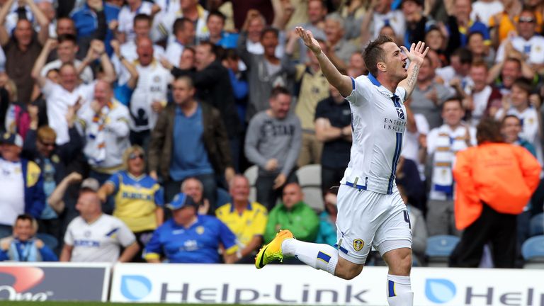 Leeds United's Ross McCormack celebrates his equaliser during the Sky Bet Championship match between Leeds United and Sheffield Wednesday at Elland Road
