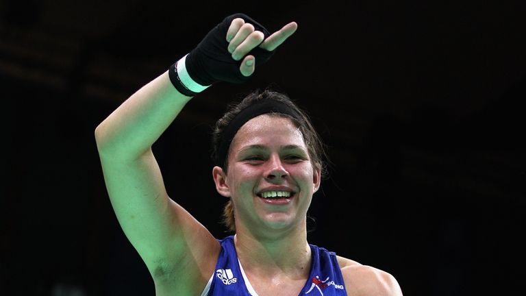 Savannah Marshall of England celebrates winning gold medal after the Women's 75kg Final during the AIBA Women's World Boxing Championships on May 19, 2012 in Qinhuangdao, China.