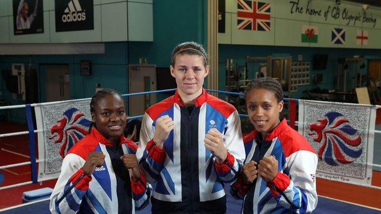 Nicola Adams, Savannah Marshall and Natasha Jonas of Great Britain pose for a portrait during the announcement of the Team GB Boxing Athletes for the London 2012 Olympic Games at the English Institute of Sport on June 11, 2012 in Sheffield, England